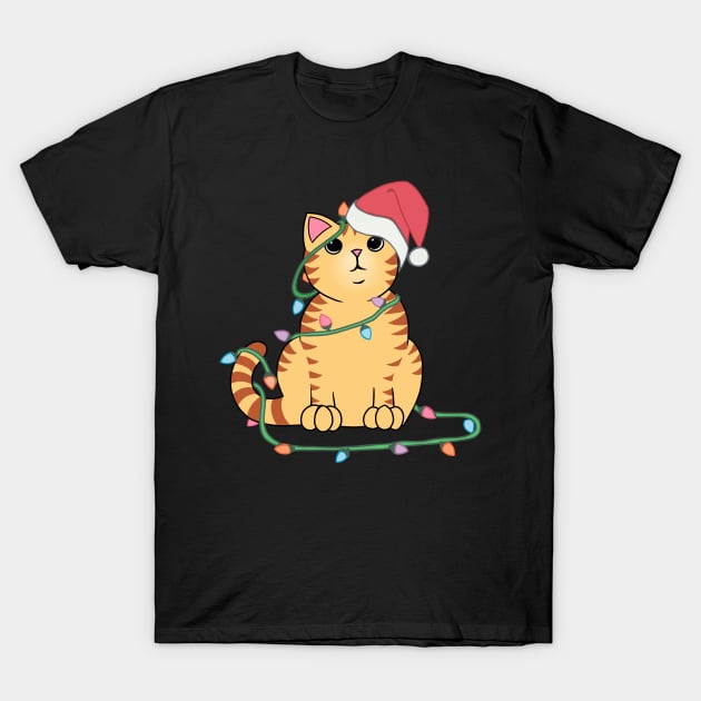 Orange Tabby Cat Christmas lights funny cat lover xmas hat T-Shirt by xenotransplant